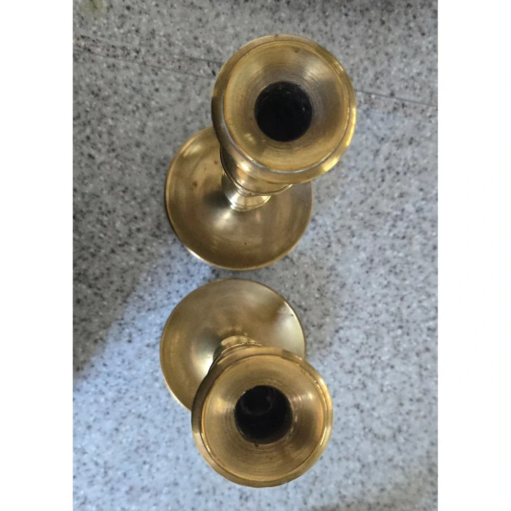 Vintage Brass Candlestick Holders Pair Classic Baluster Taper Candle Stands Gold